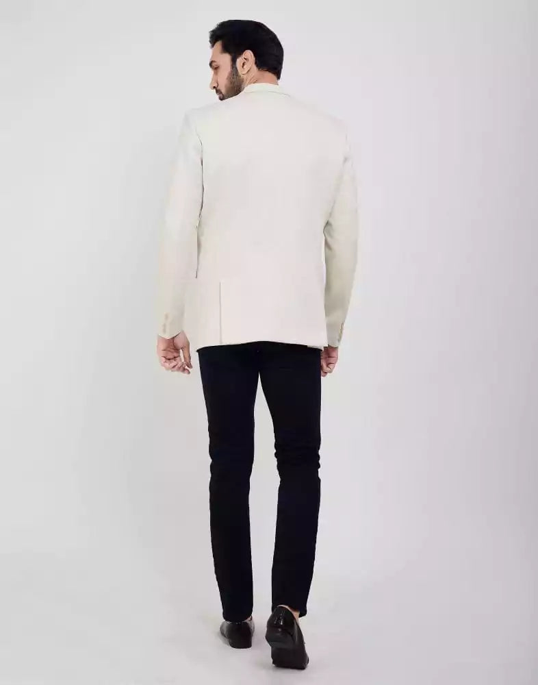 Image of Cream Jodhpuri Self Textured Blazer