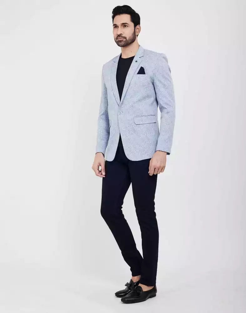 Image of Sky Blue Stylish and Self Textured Blazer