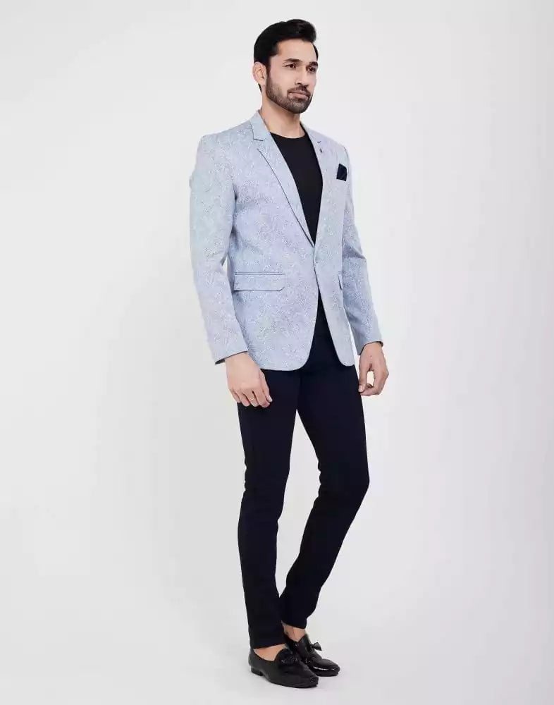 Image of Sky Blue Stylish and Self Textured Blazer