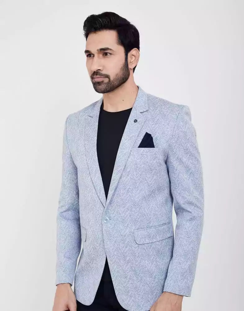 Image of Sky Blue Stylish and Self Textured Blazer