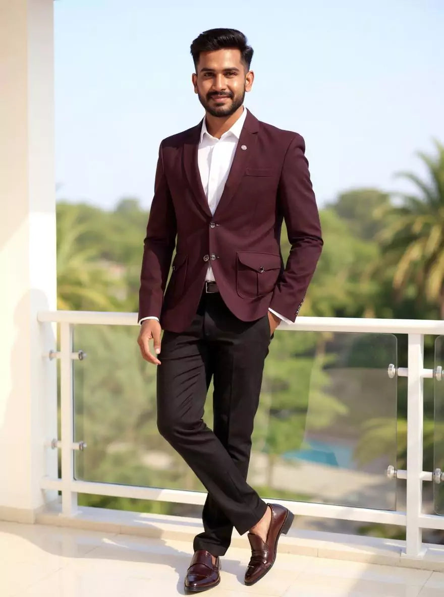 Image of Maroon Imported Lycra Stretchable Giza Cotton Blazer