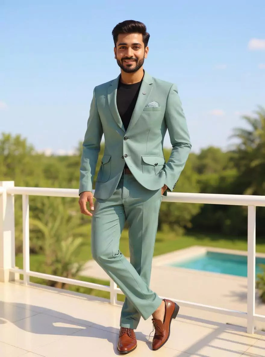 Image of Pista Textured Imported Lycra Stretchable Giza Cotton Blazer