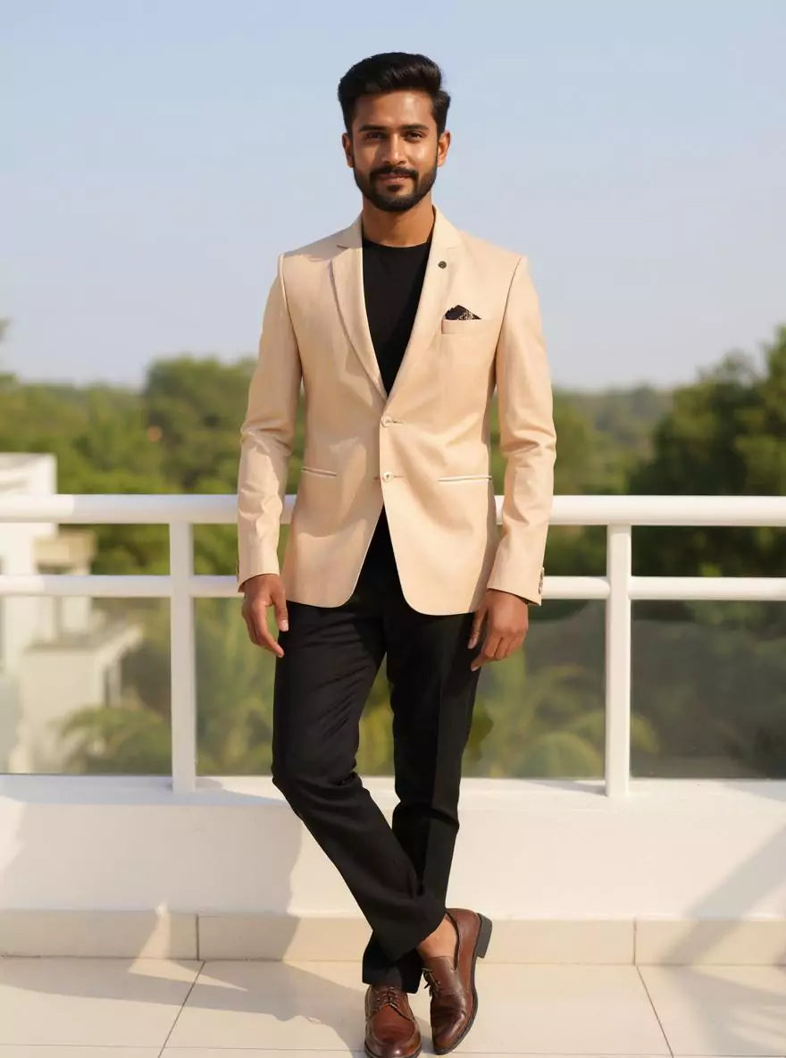 Image of Fawn Polyester Terry Cotton Stripes Blazer