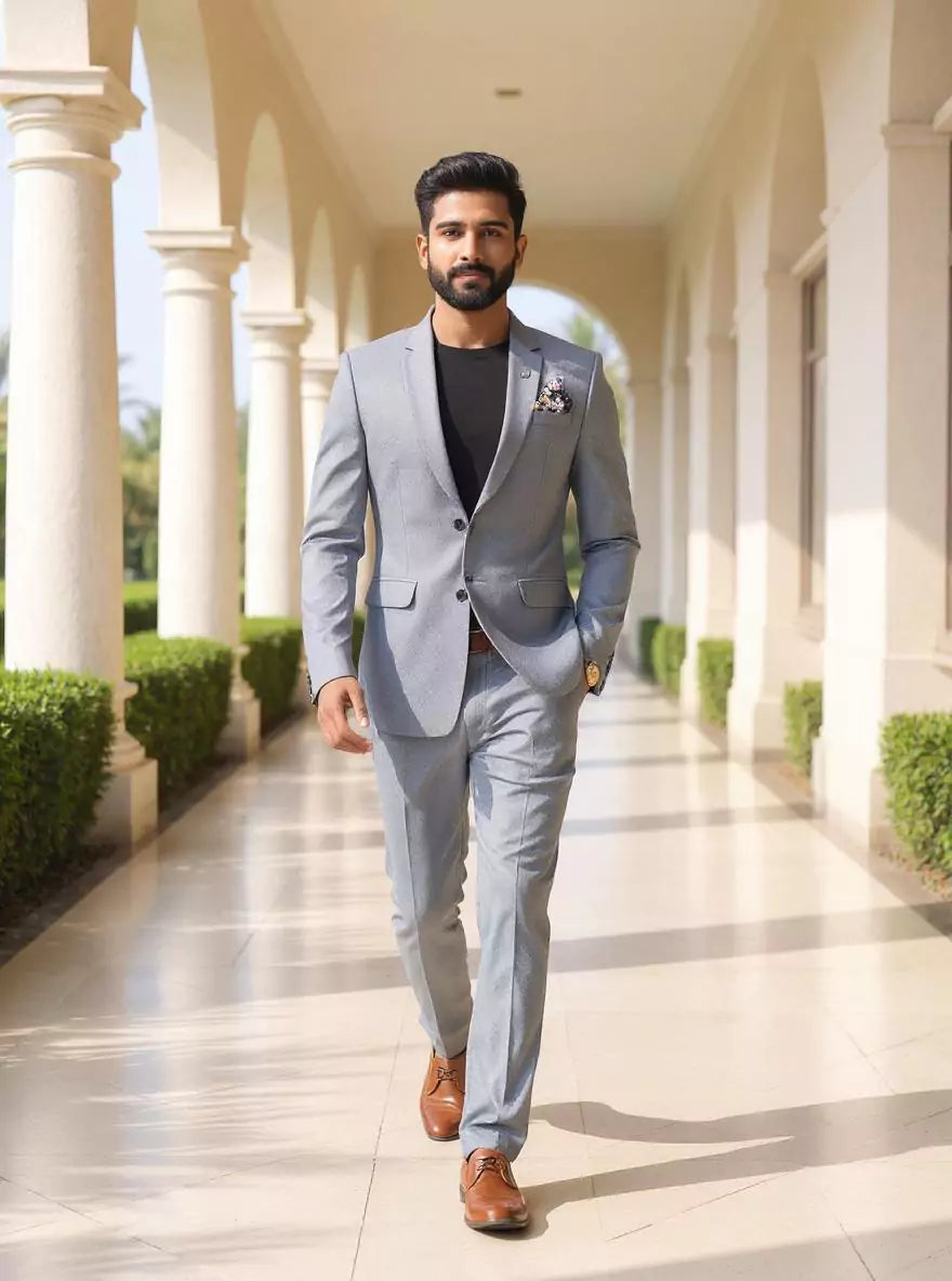 Image of Self Patterned Grey Imported Polyester Blazer