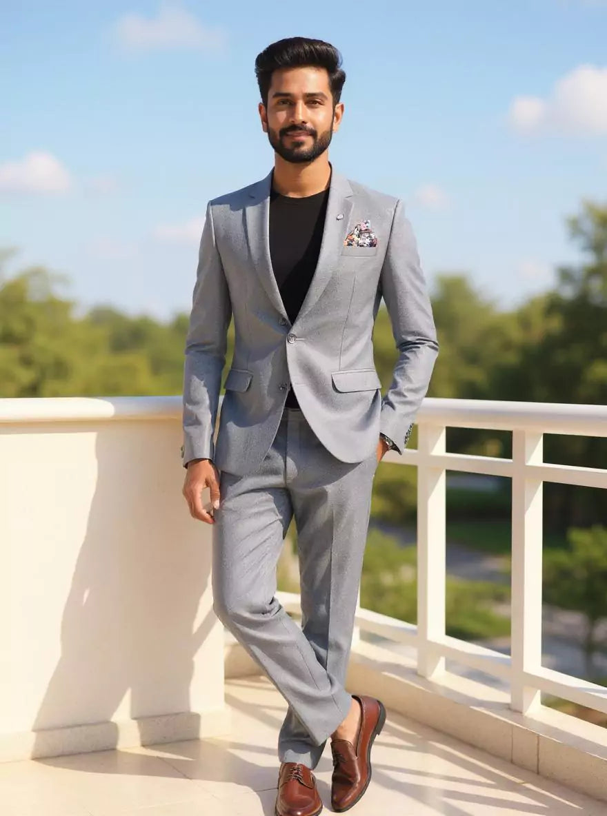 Image of Self Patterned Grey Imported Polyester Blazer