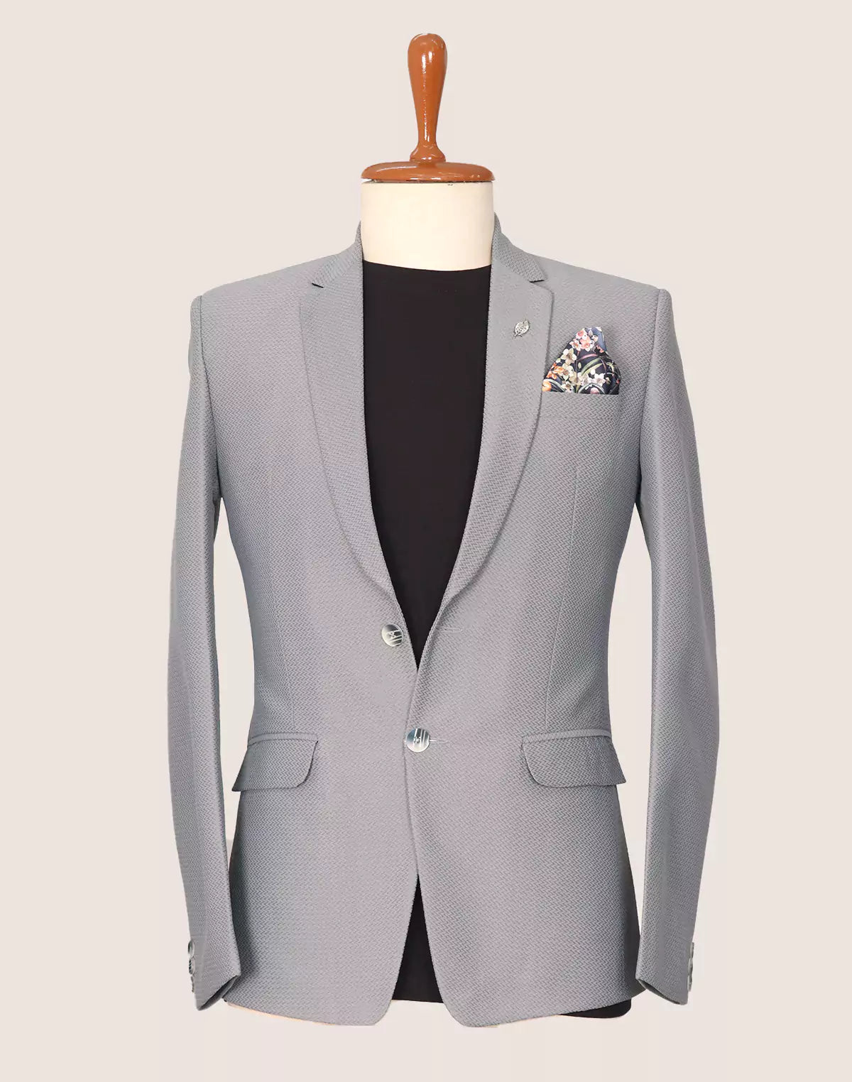 Image of Self Patterned Grey Imported Polyester Blazer