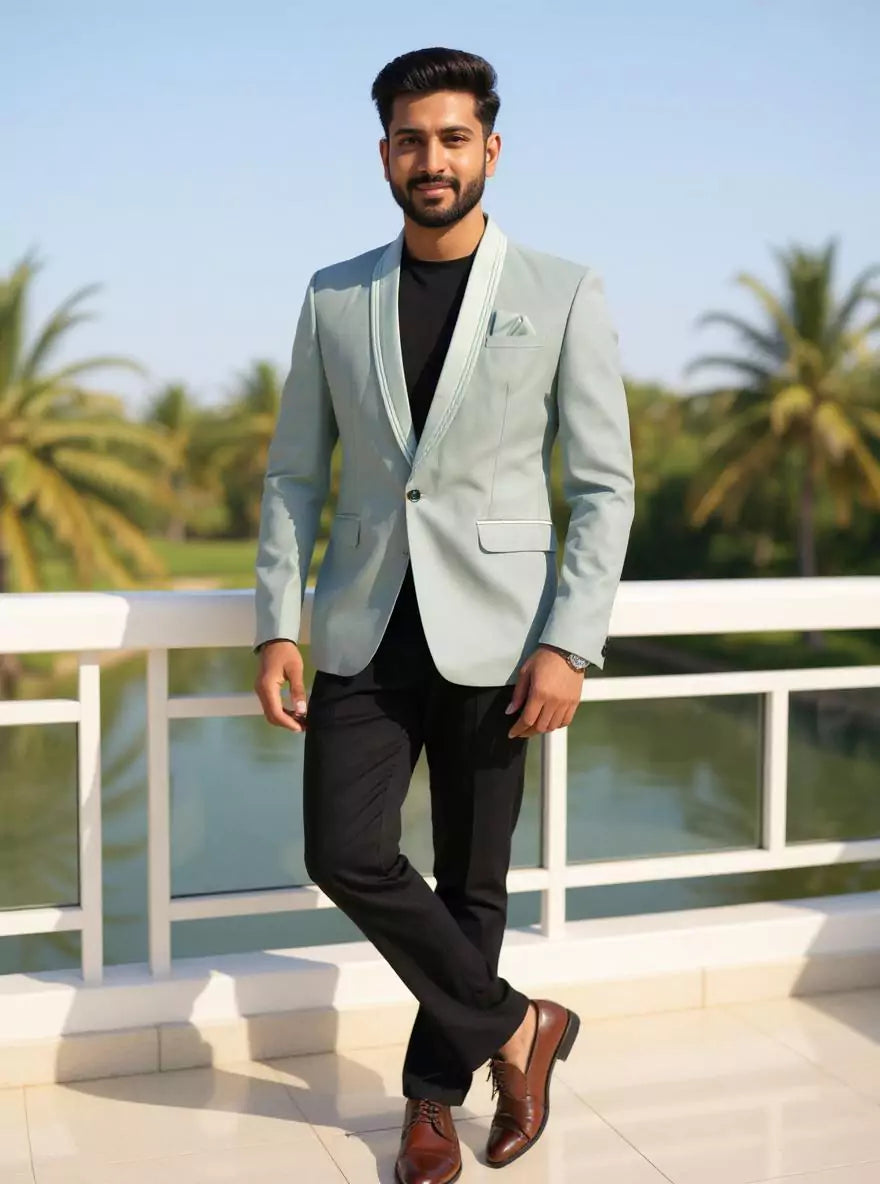 Image of Light Pista Zig Zag Patterned Imported Polyester Terylene Blazer