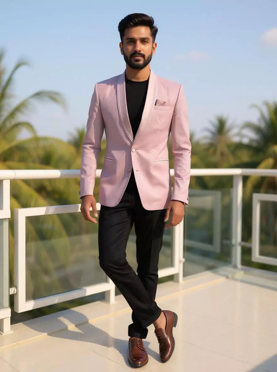 Image of Onion Self Zig Zag Patterned Imported Polyester Terylene Blazer