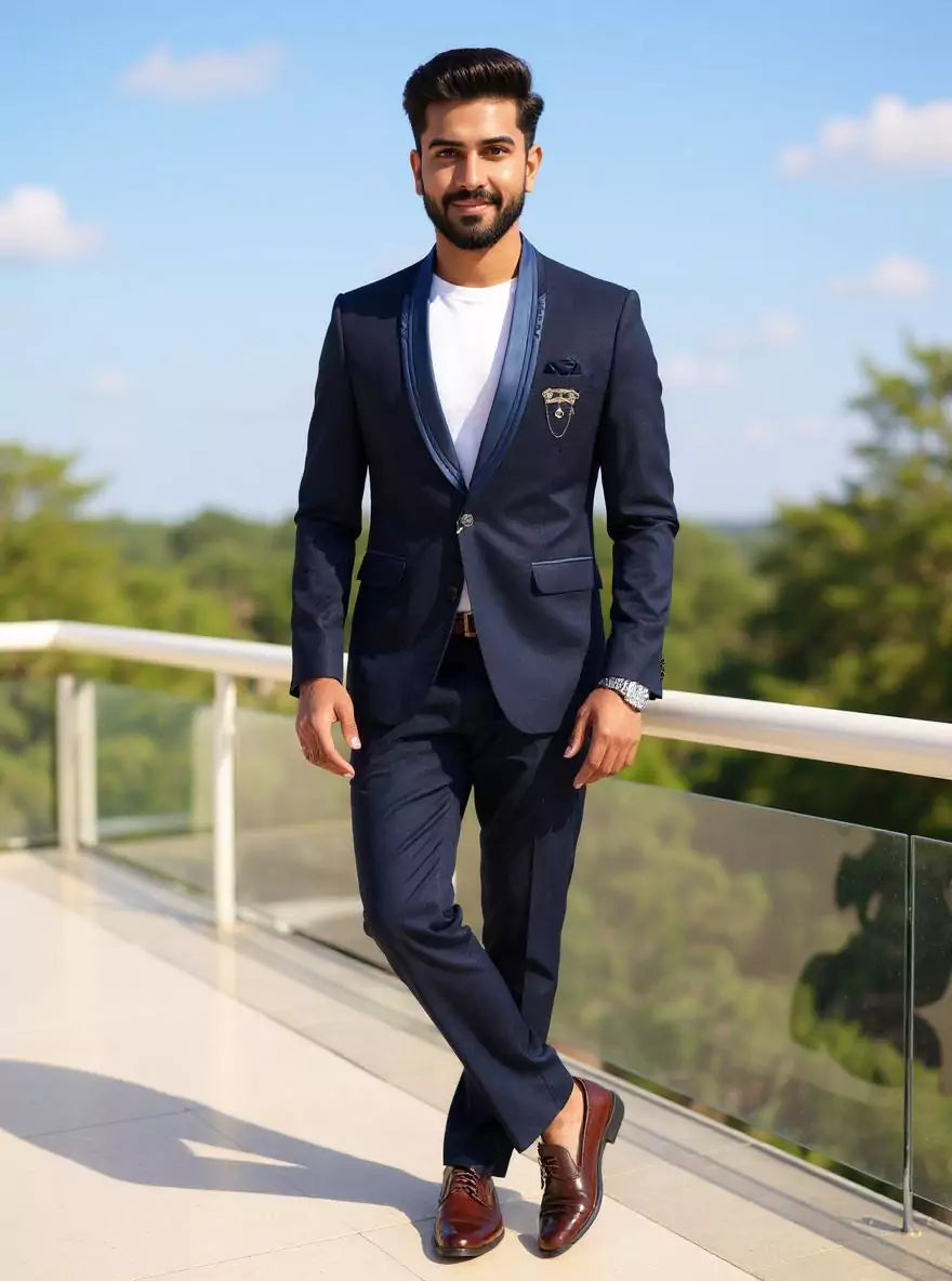 Image of Navy Blue Imported Polyester Terylene Solid Blazer