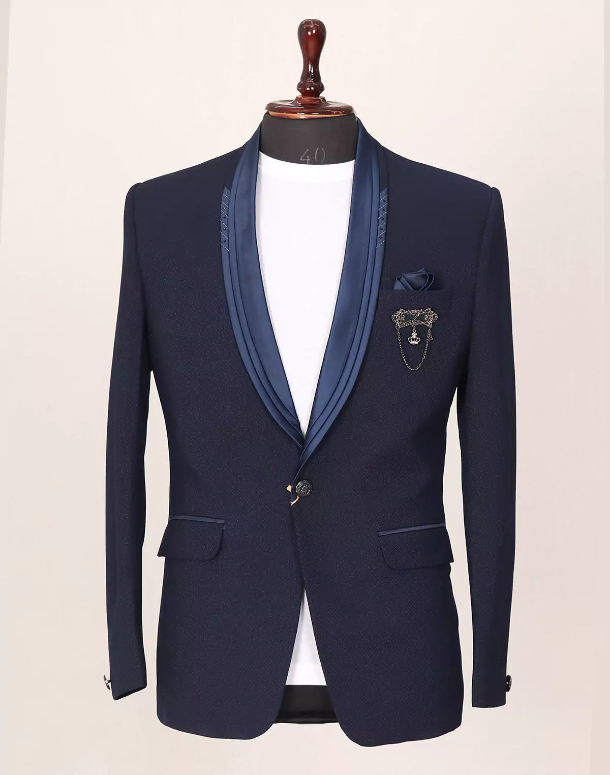 Image of Navy Blue Imported Polyester Terylene Solid Blazer