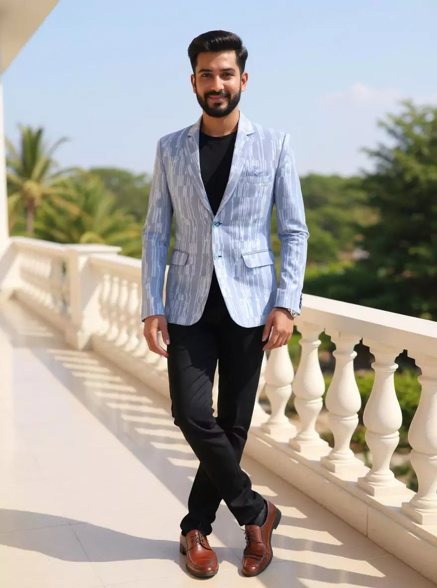 Image of Classic Blue Color Imported Lycra Stretchable Giza Cotton Blazer