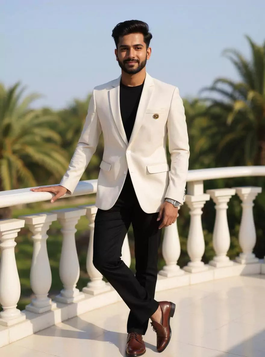 Image of Fawn Chevron Imported Lycra Stretchable Giza Cotton Blazer