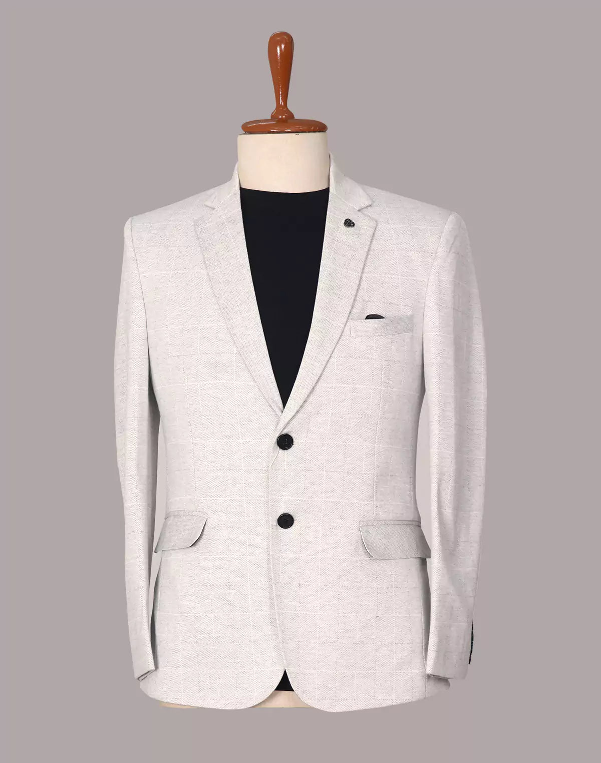 Image of Light Grey Checks Imported Lycra Stretchable Giza Cotton Blazer