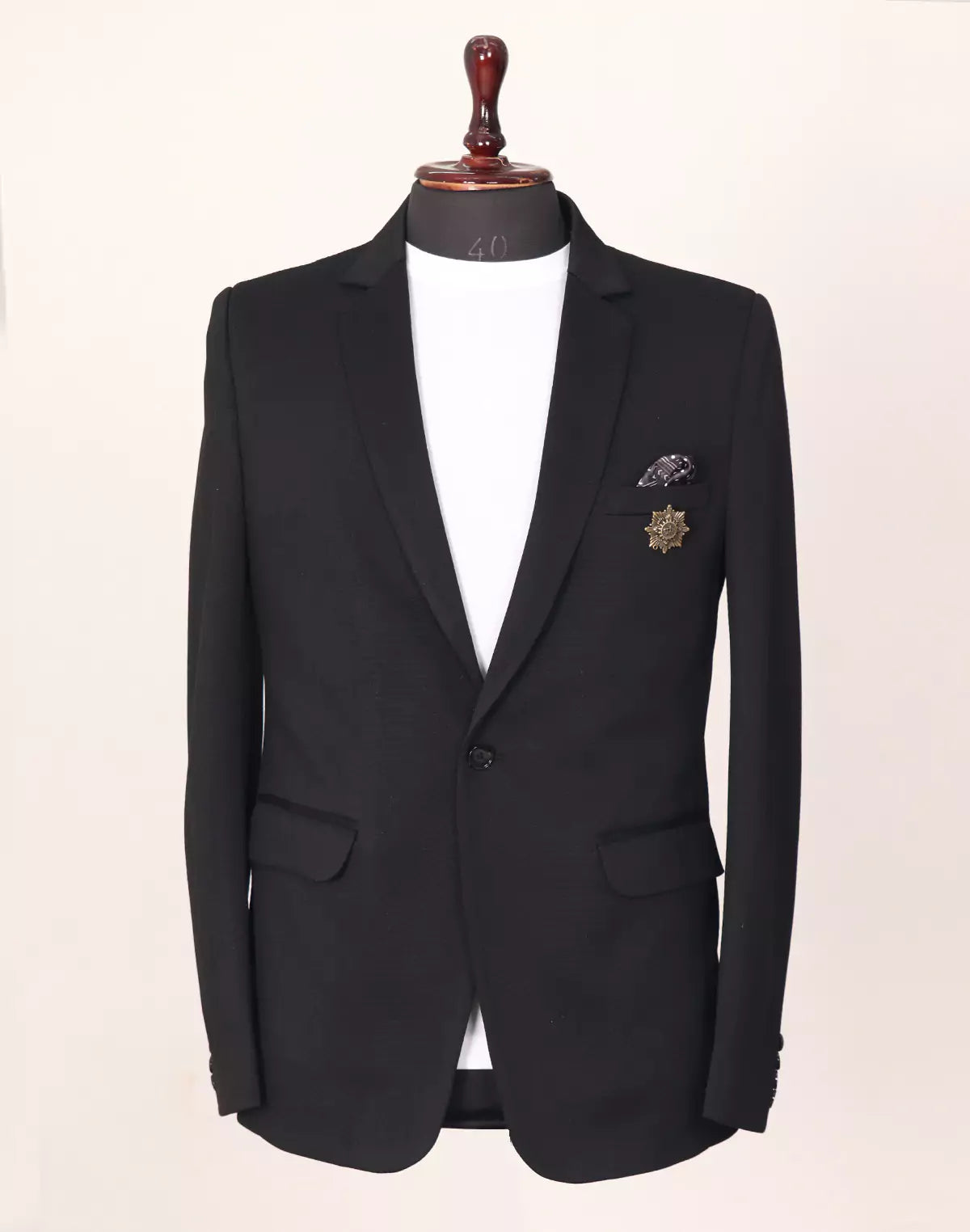 Image of Black Chevron Patterned Lycra Stretchable Giza Cotton Blazer