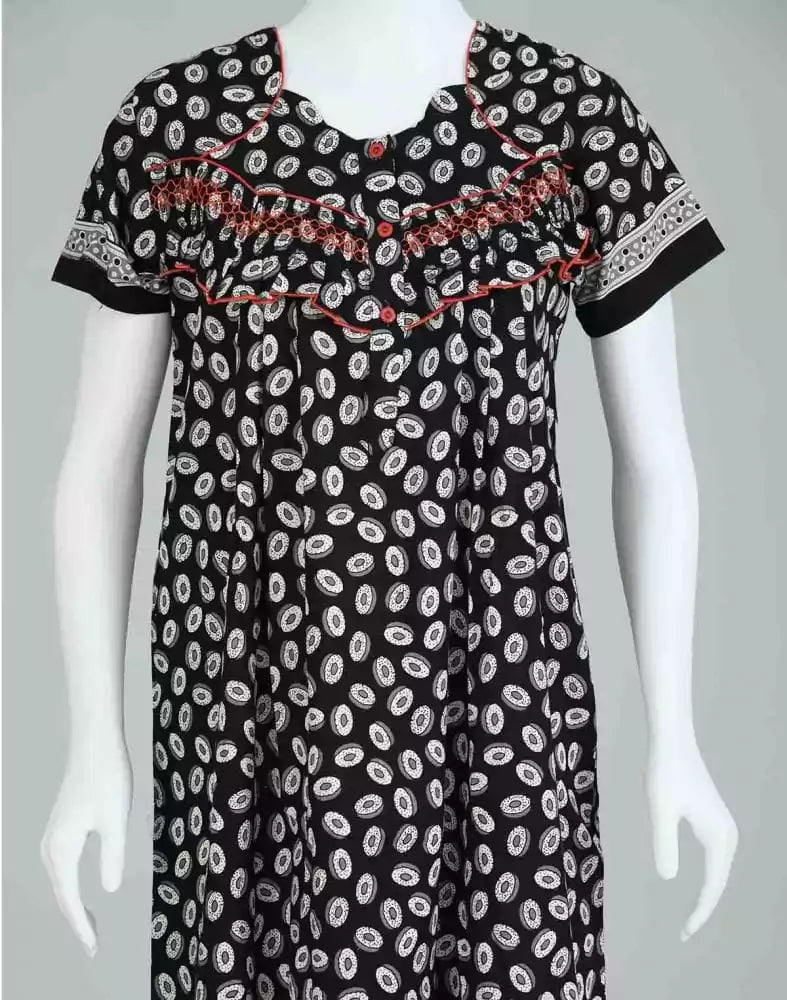 Image of Black Block Print Cotton Printed Women Nighty - South India Shopping Mall