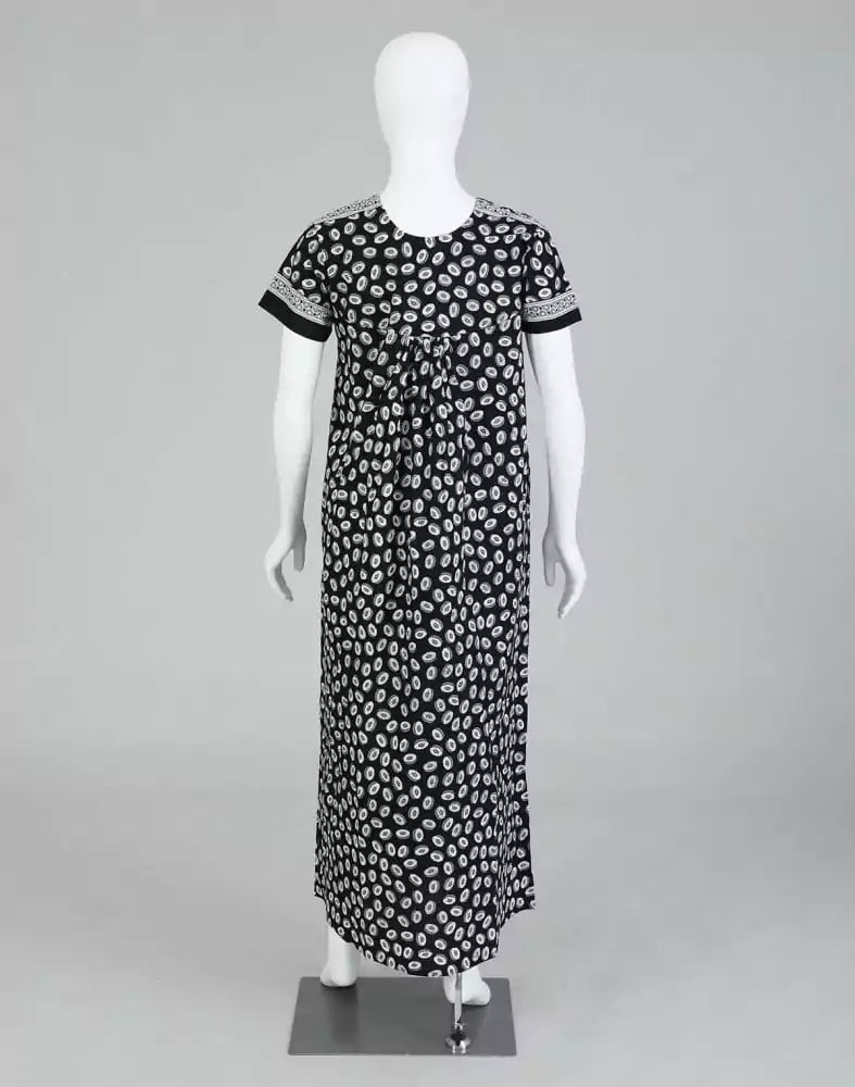 Image of Black Block Print Cotton Printed Women Nighty - South India Shopping Mall