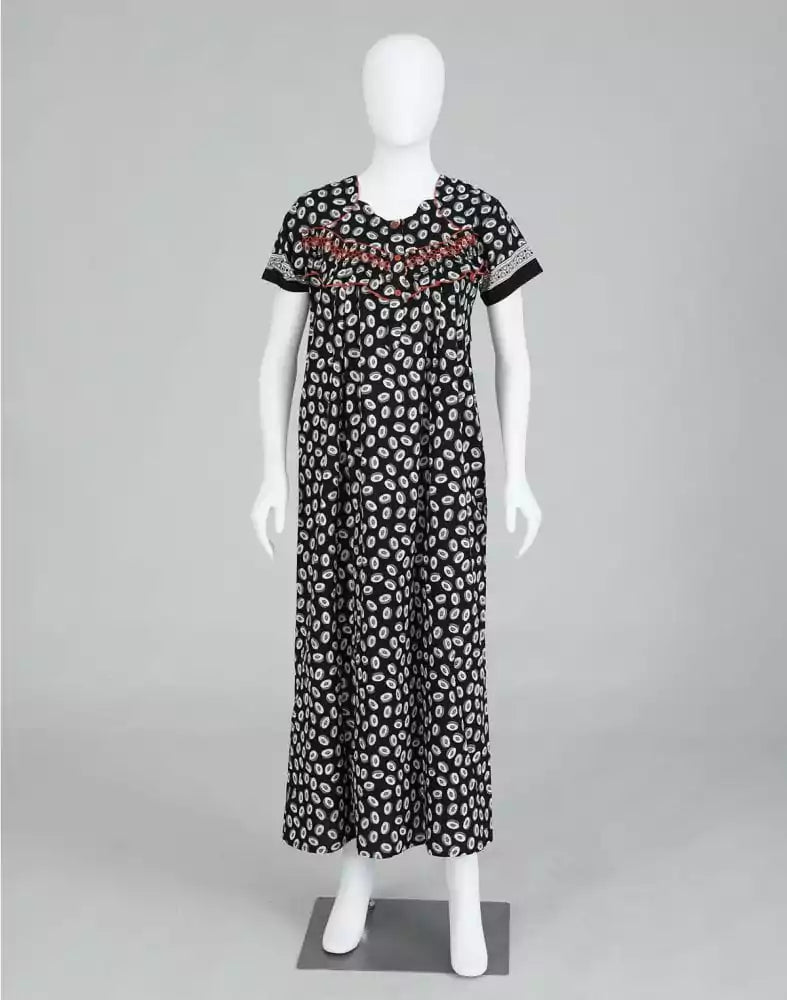 Image of Black Block Print Cotton Printed Women Nighty - South India Shopping Mall
