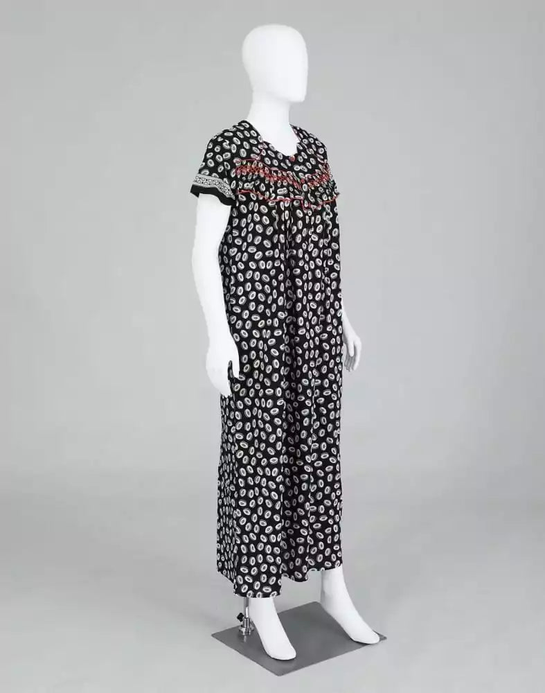 Image of Black Block Print Cotton Printed Women Nighty - South India Shopping Mall