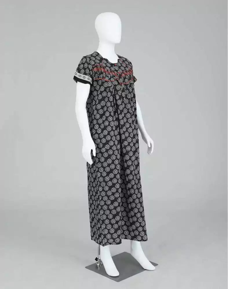 Image of Black Block Print Cotton Printed Women Nighty - South India Shopping Mall