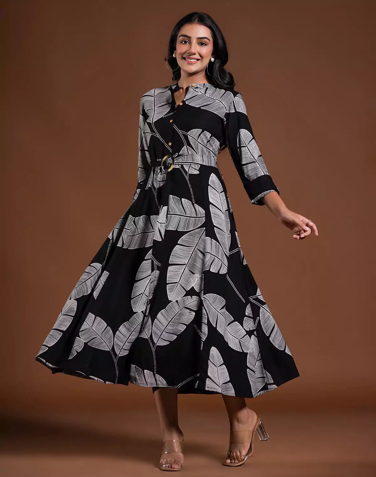 Black Coloured Cotton Silk Peonies Print Kurti With Belt - South India Shopping Mall