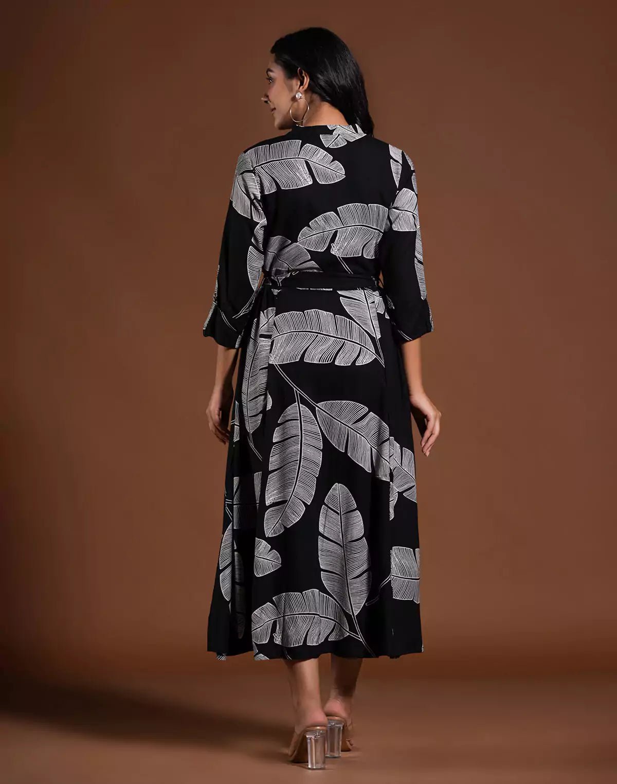 Image of Black Coloured Cotton Silk Peonies Print Kurti With Belt - South India Shopping Mall