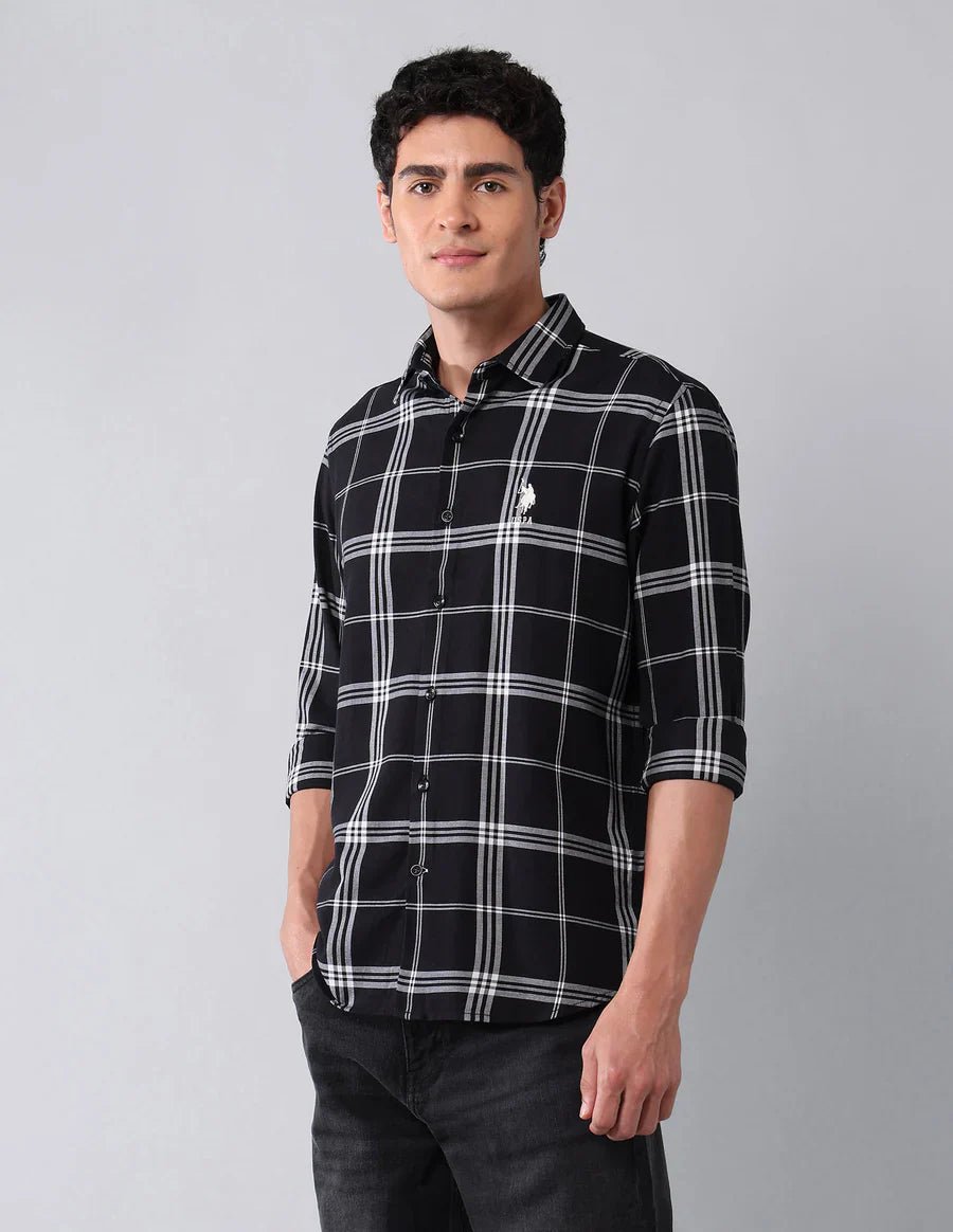 Image of Black Cotton Linen Checks Casual Shirt - South India Shopping Mall
