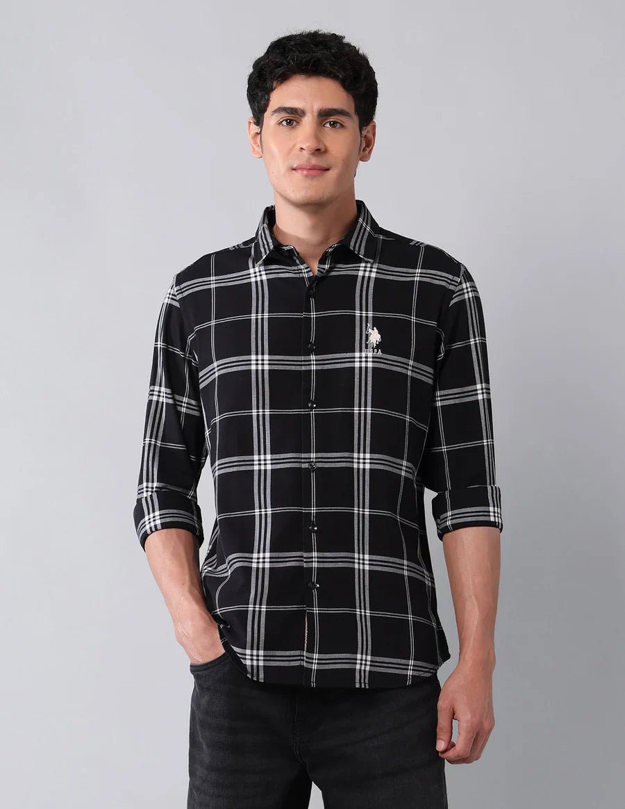 Image of Black Cotton Linen Checks Casual Shirt - South India Shopping Mall