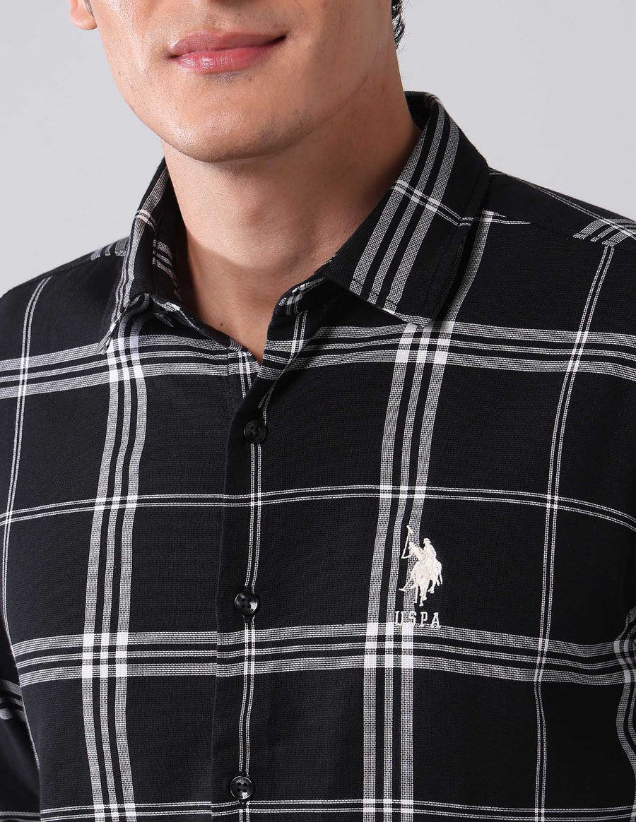 Image of Black Cotton Linen Checks Casual Shirt - South India Shopping Mall