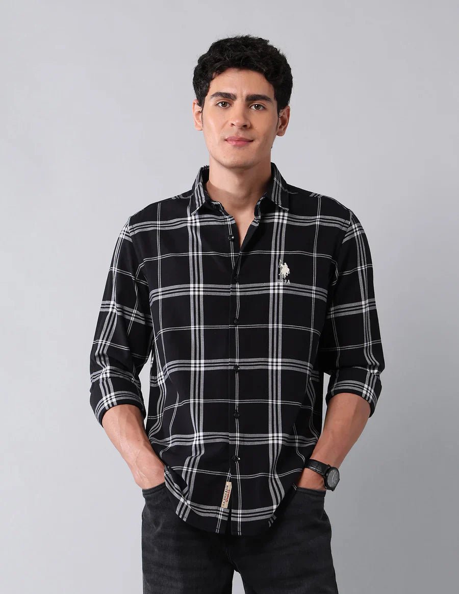 Image of Black Cotton Linen Checks Casual Shirt - South India Shopping Mall