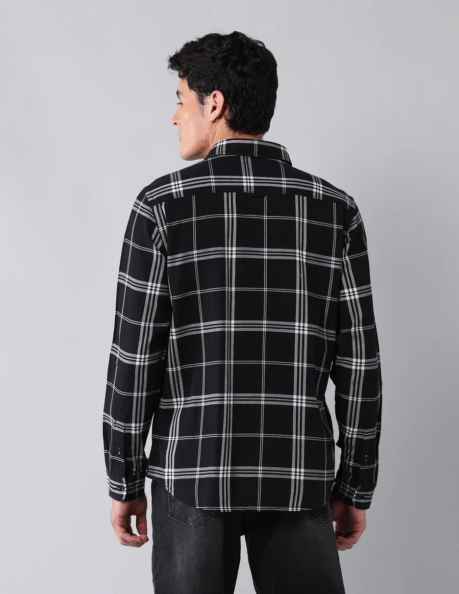 Image of Black Cotton Linen Checks Casual Shirt - South India Shopping Mall