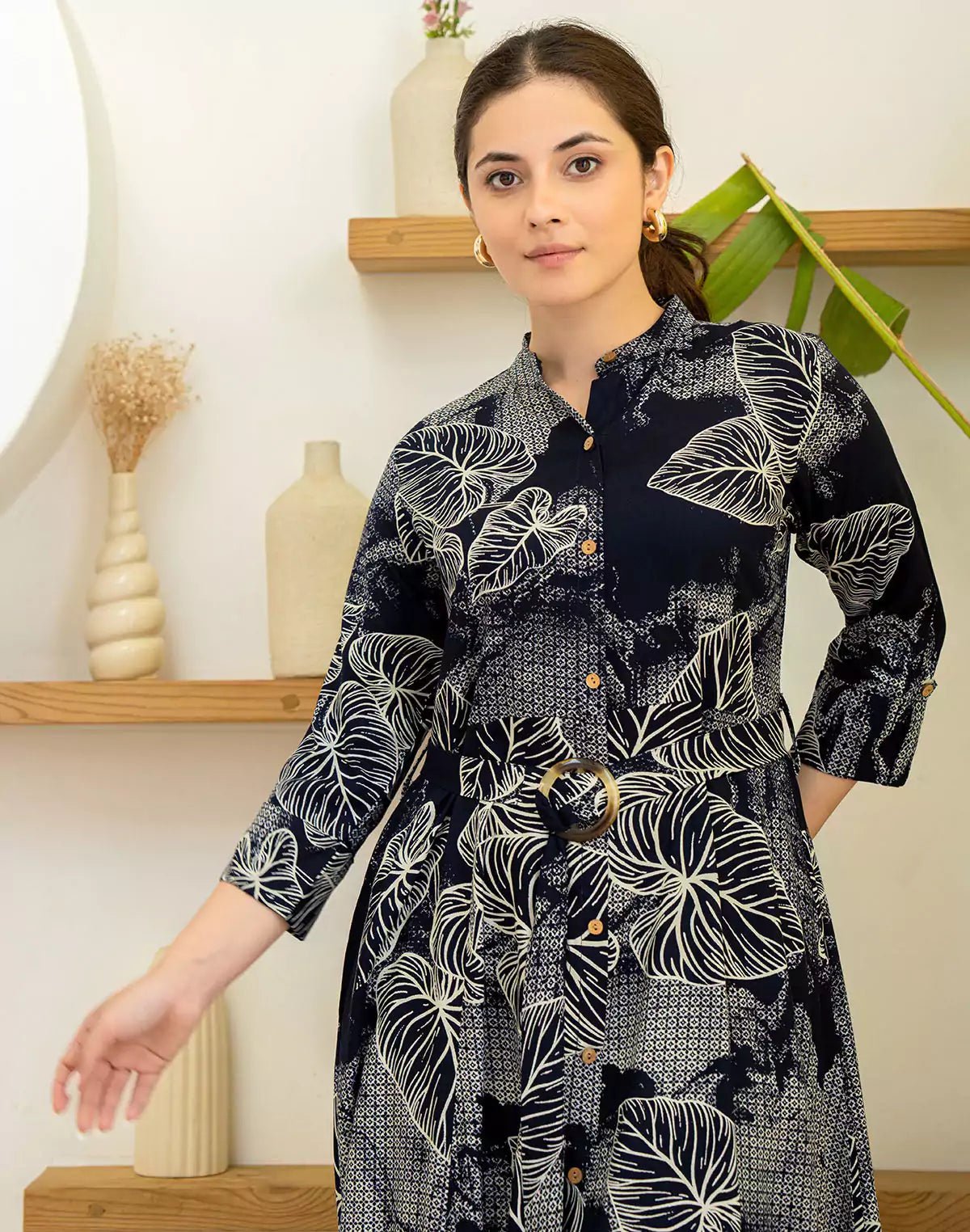 Image of Black Cotton Silk Casual Wear Kurti With Belt - South India Shopping Mall