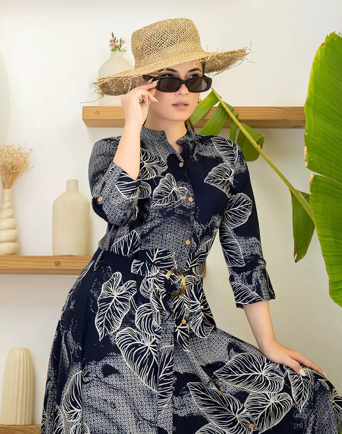 Image of Black Cotton Silk Casual Wear Kurti With Belt - South India Shopping Mall