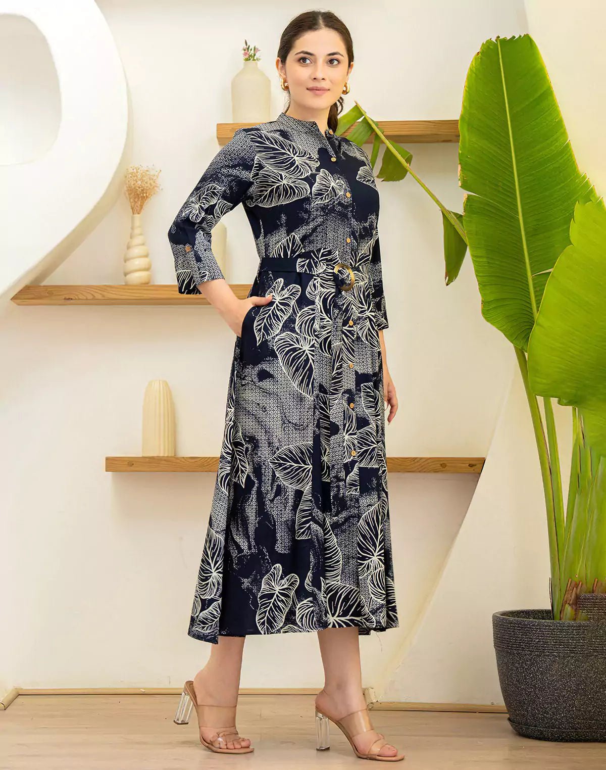 Image of Black Cotton Silk Casual Wear Kurti With Belt - South India Shopping Mall