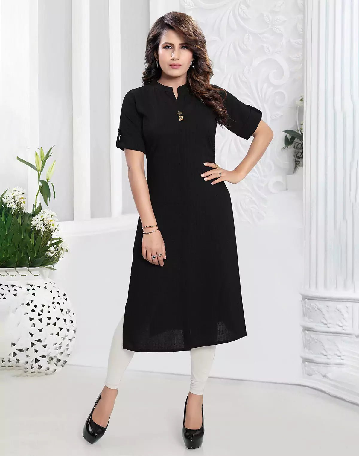 Image of Black Cotton Silk Kurti - South India Shopping Mall