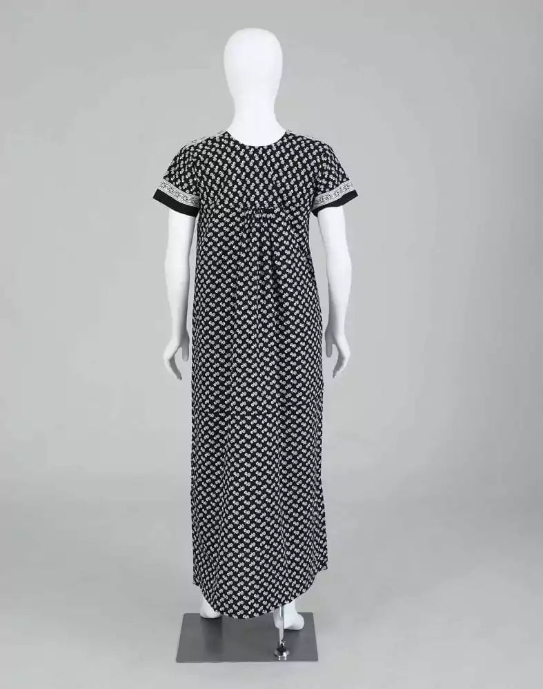 Image of Black Floral Cotton Printed Women Nighty - South India Shopping Mall