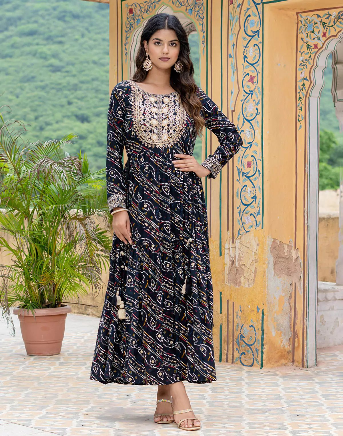 Black Fully Flared Rayon Party Wear Kurti - South India Shopping Mall
