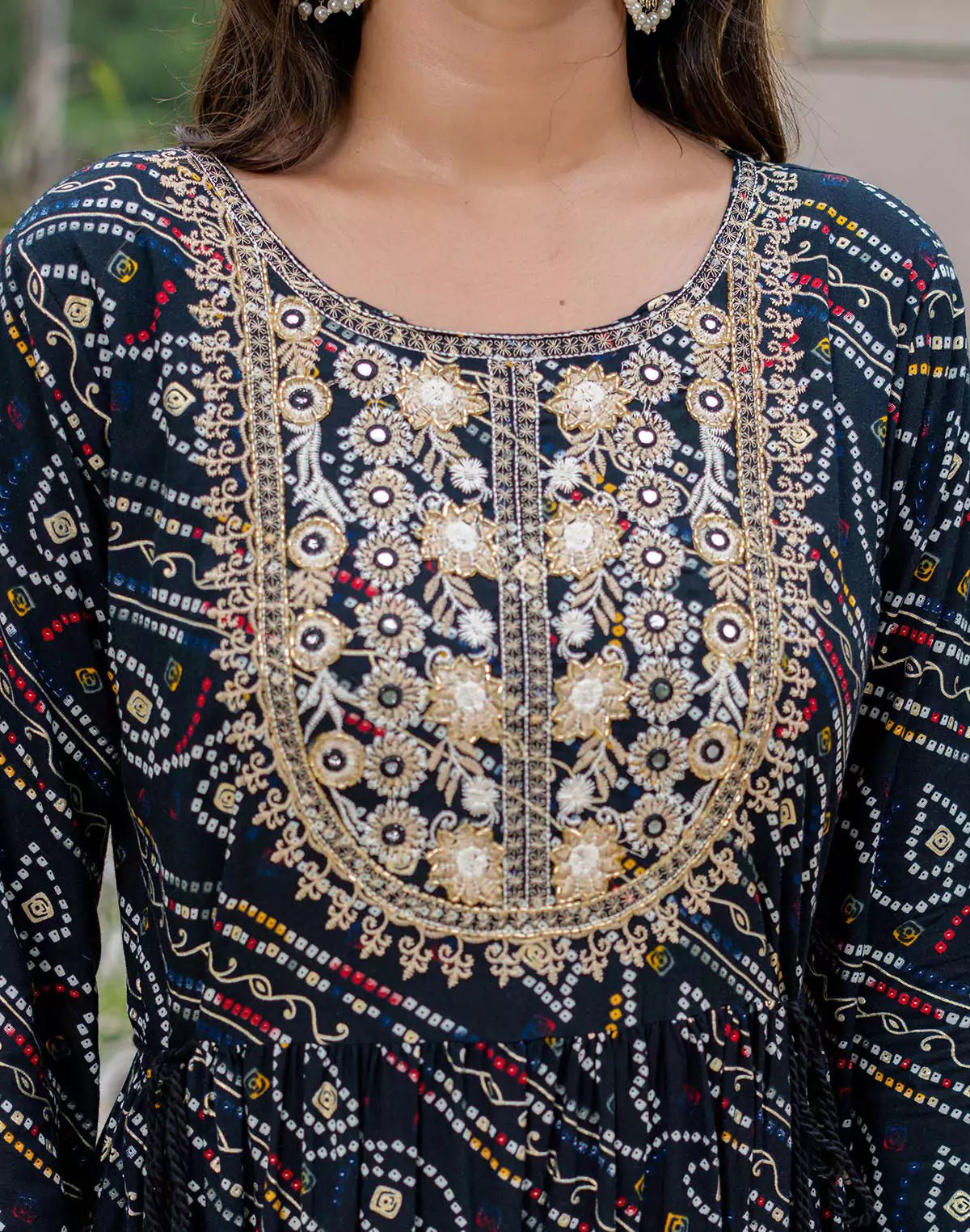 Image of Black Fully Flared Rayon Party Wear Kurti - South India Shopping Mall