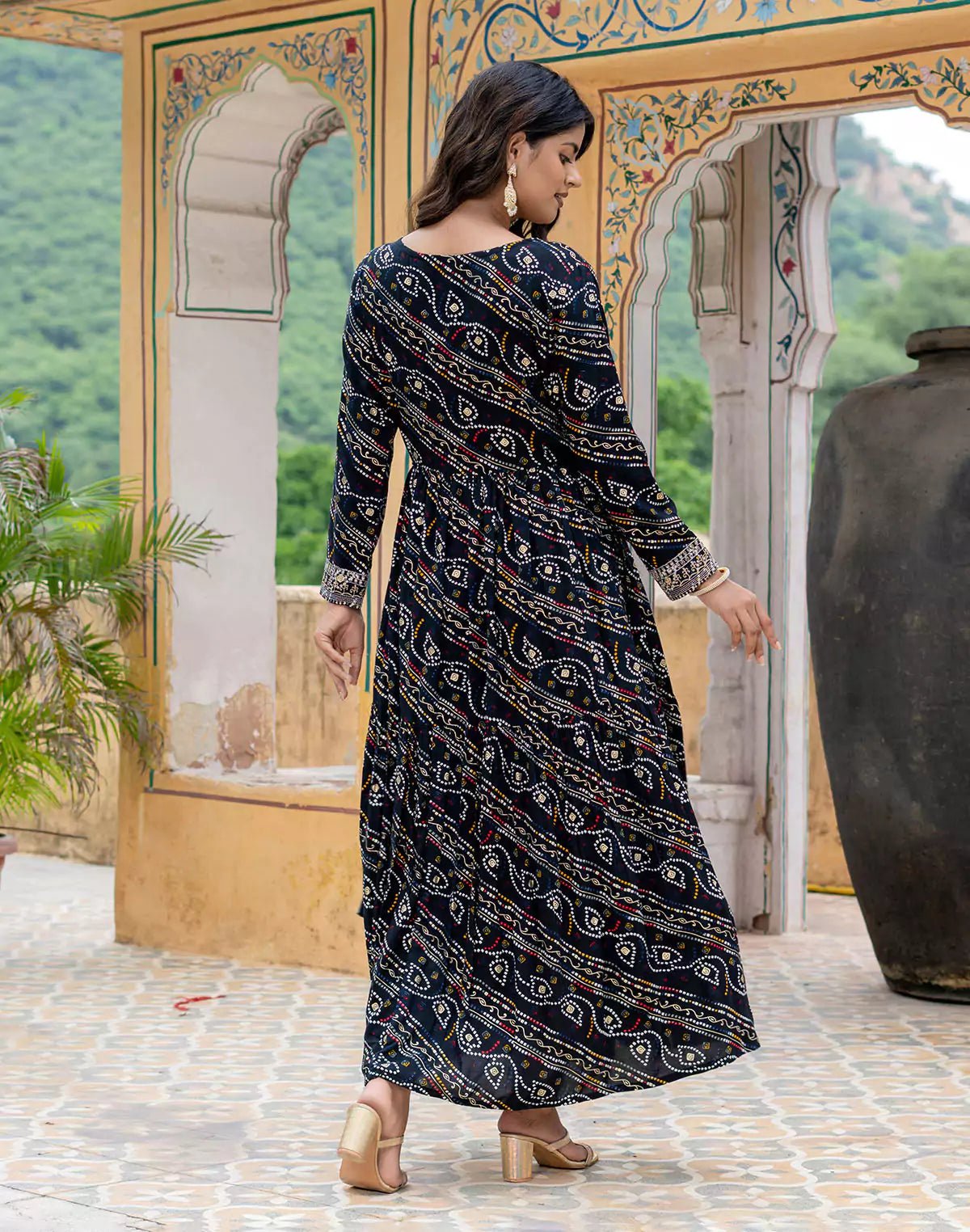 Image of Black Fully Flared Rayon Party Wear Kurti - South India Shopping Mall