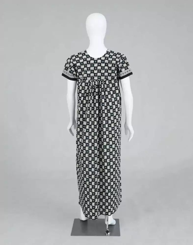 Image of Black Geometric Cotton Printed Women Nighty - South India Shopping Mall
