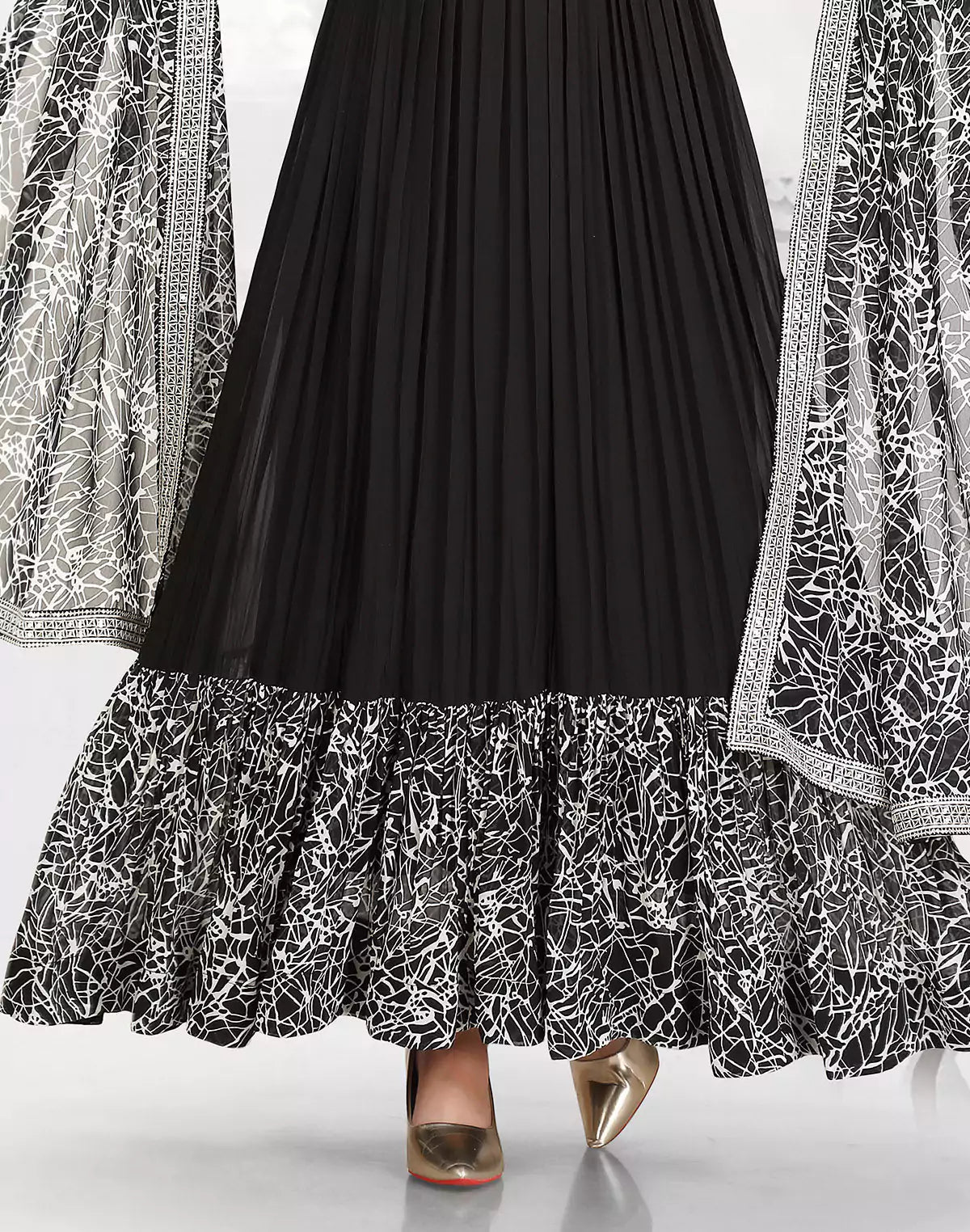 Image of Black Georgette Fully Flared Long Kurti With Dupatta - South India Shopping Mall