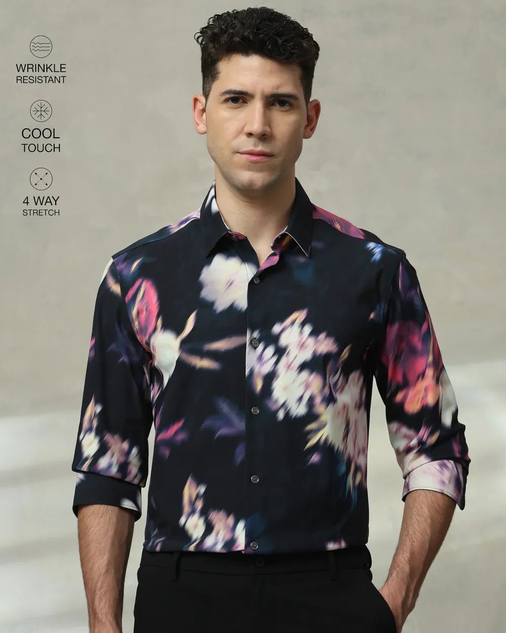 Image of Black Graphic Print Imported Stretch Nylon Full Sleeve Shirt - South India Shopping Mall