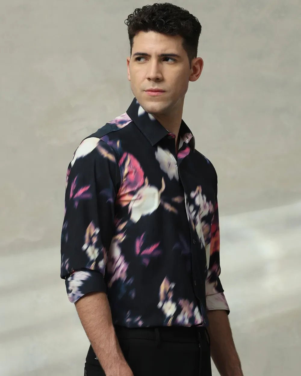 Image of Black Graphic Print Imported Stretch Nylon Full Sleeve Shirt - South India Shopping Mall
