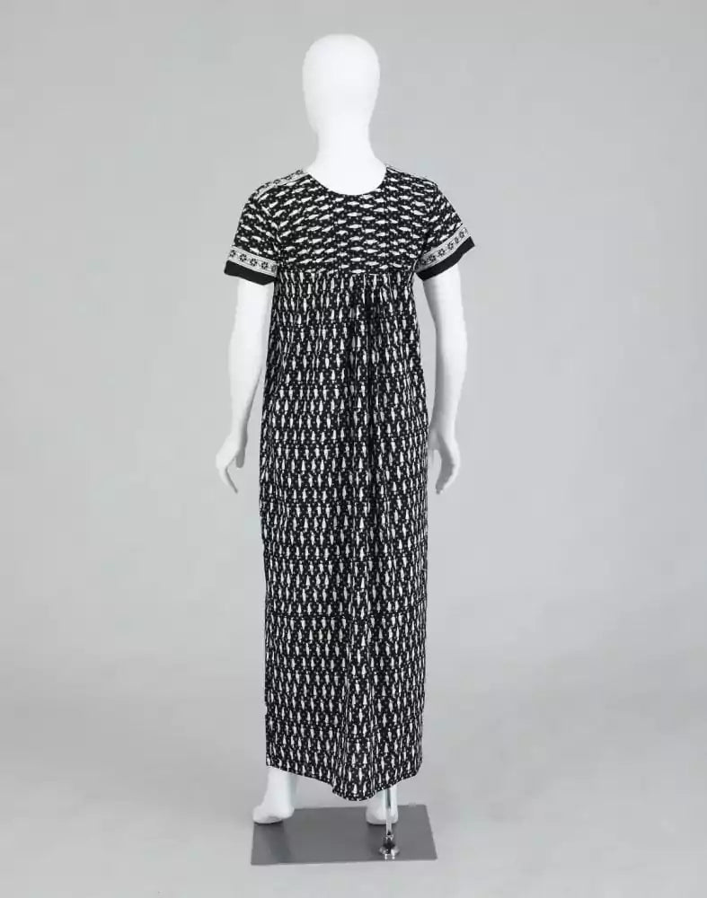 Image of Black Polka Dots Cotton Printed Women Nighty - South India Shopping Mall