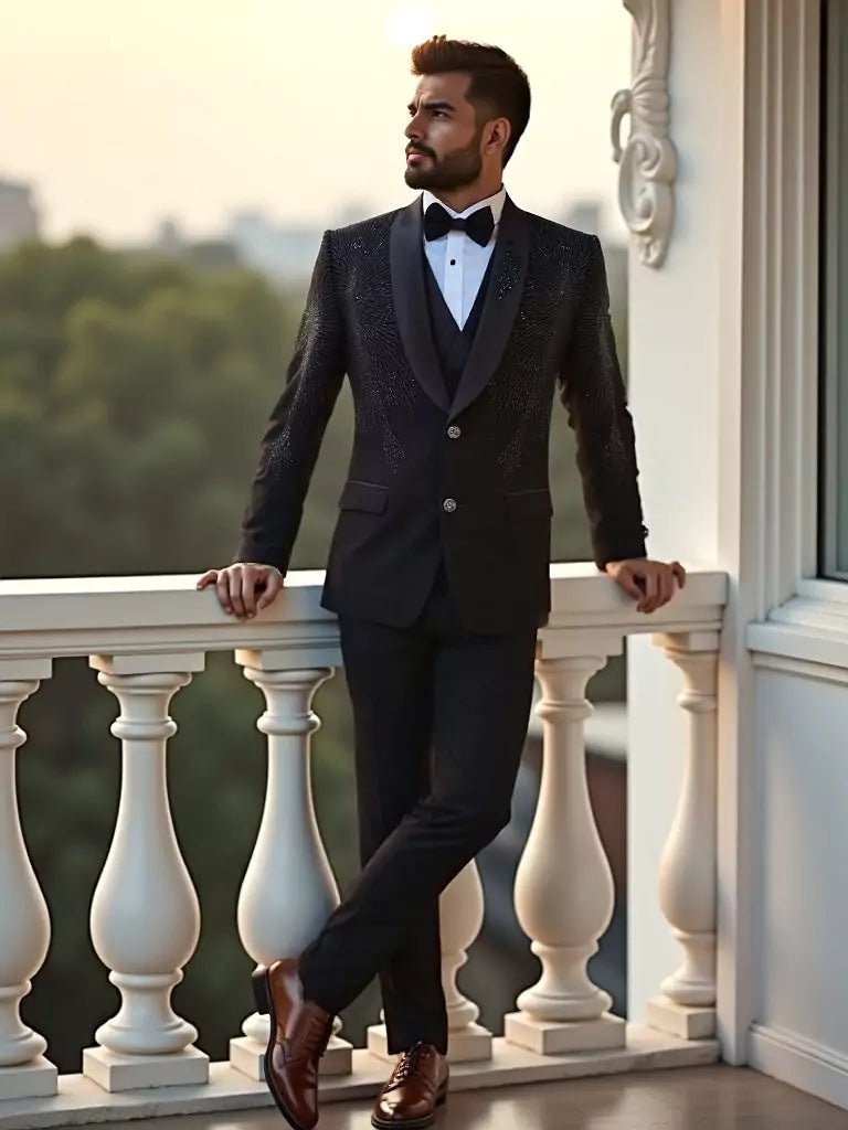 Image of Black Polynosic Cutdana with Pearls work 5 Pc Designer Suit - South India Shopping Mall