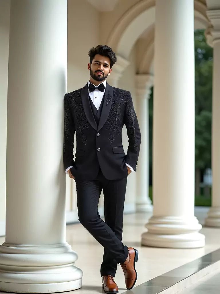 Image of Black Polynosic Cutdana with Pearls work 5 Pc Designer Suit - South India Shopping Mall