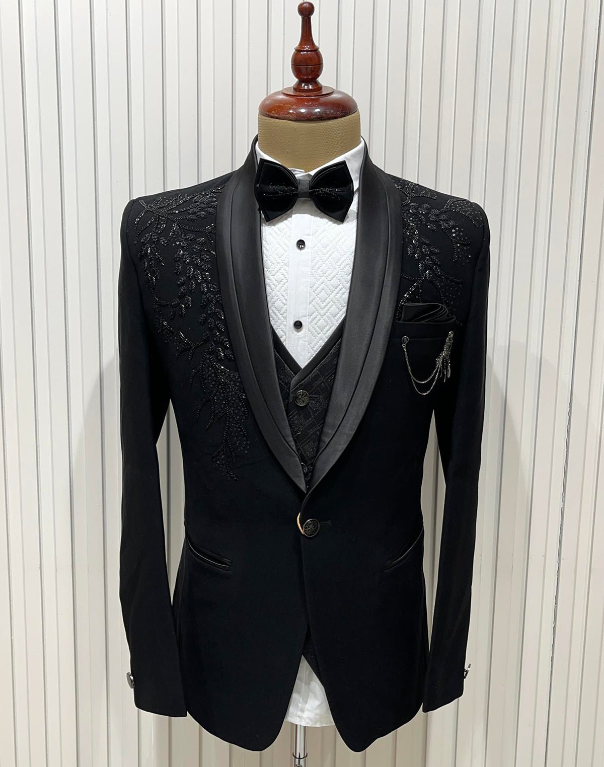 Image of Black Polynosic Elegant Cutdana work 5 Pc Designer Suit - South India Shopping Mall