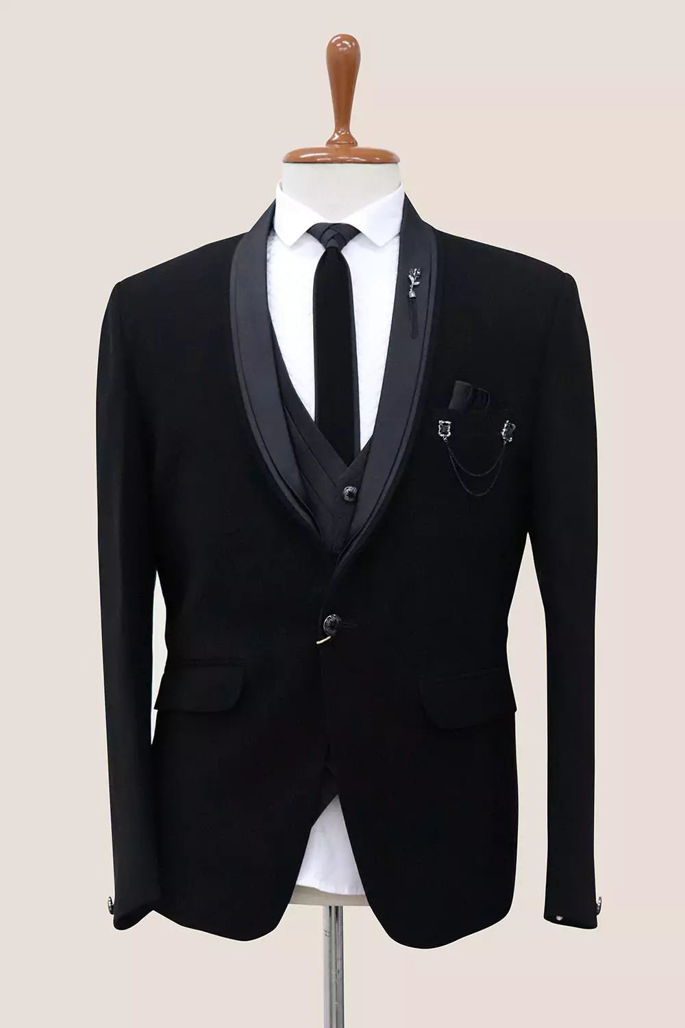Image of Black Polynosic Solid Suit with Unstitched Satin Trouser - South India Shopping Mall