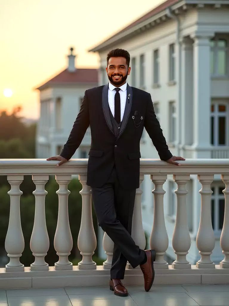 Image of Black Polynosic Solid Suit with Unstitched Satin Trouser - South India Shopping Mall