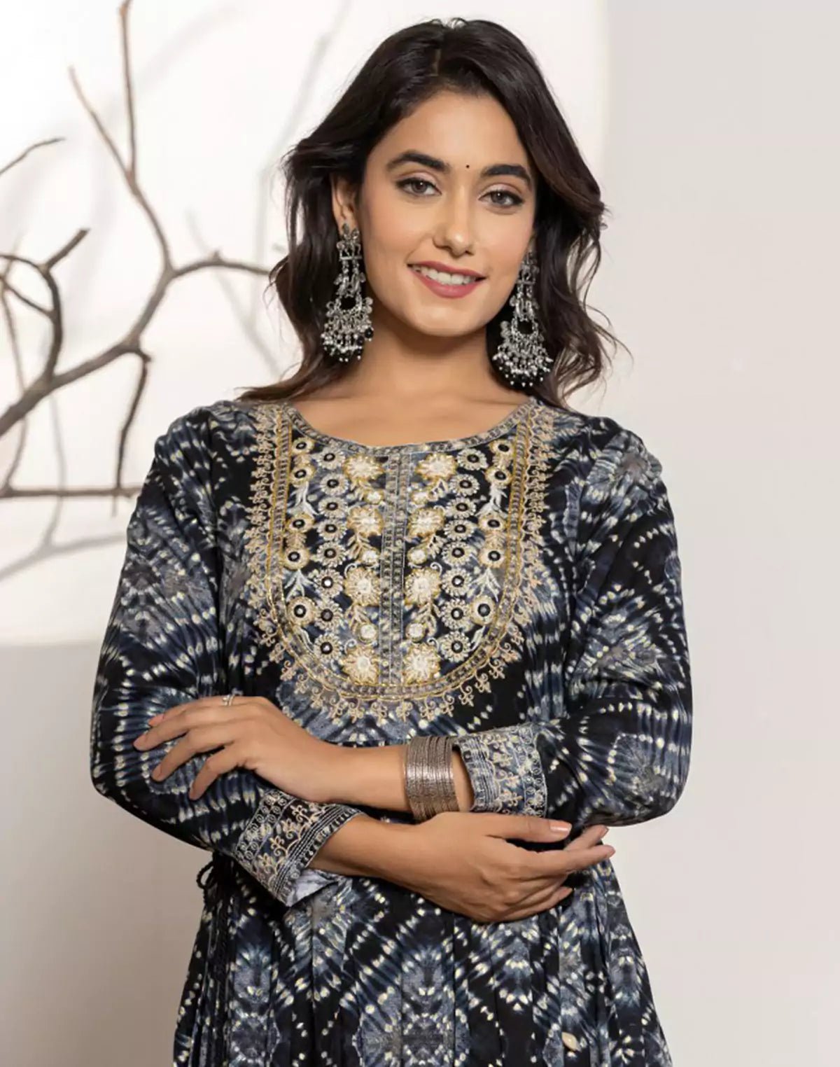 Image of Black Rayon Graphic Anarkali Kurti - South India Shopping Mall