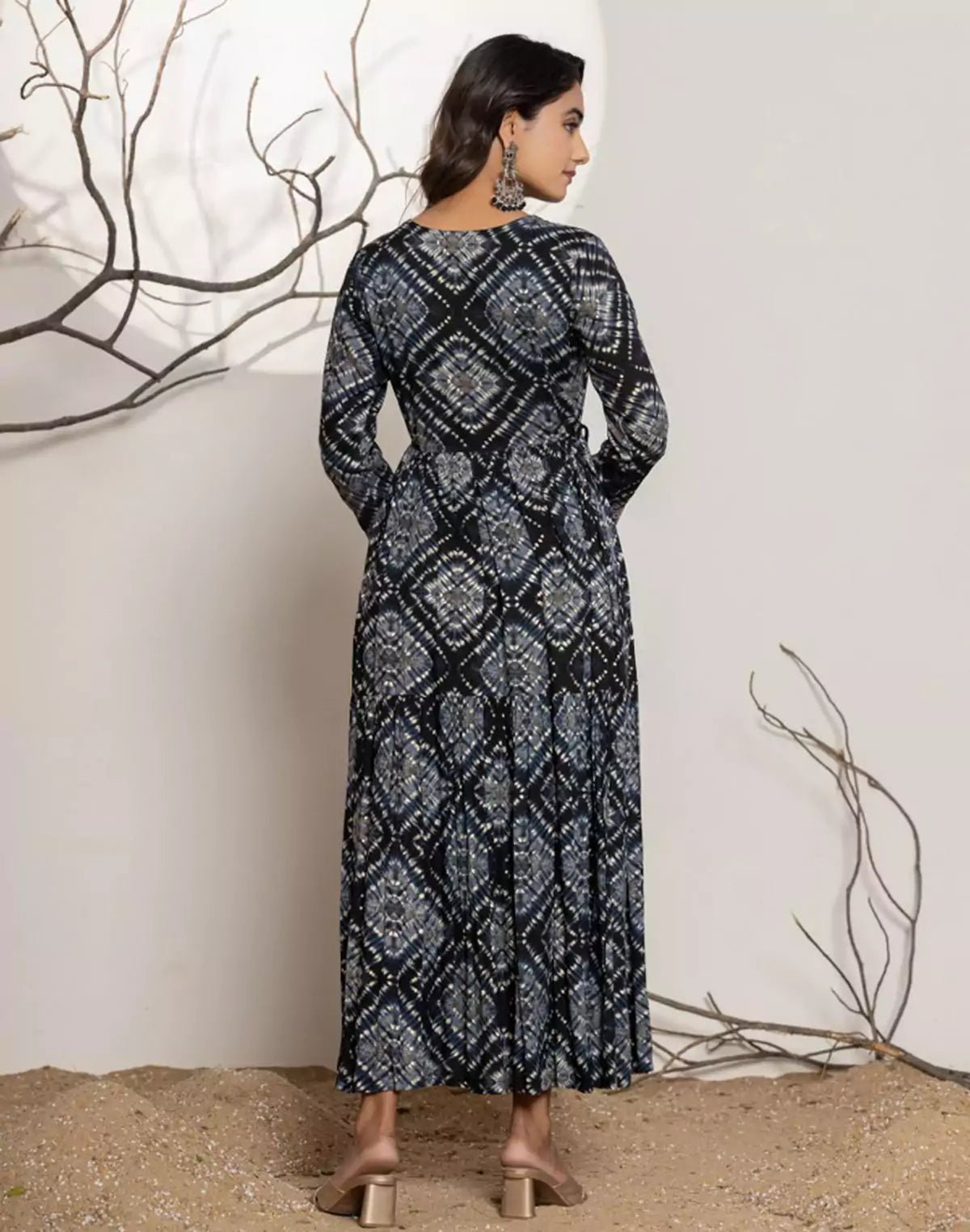 Image of Black Rayon Graphic Anarkali Kurti - South India Shopping Mall